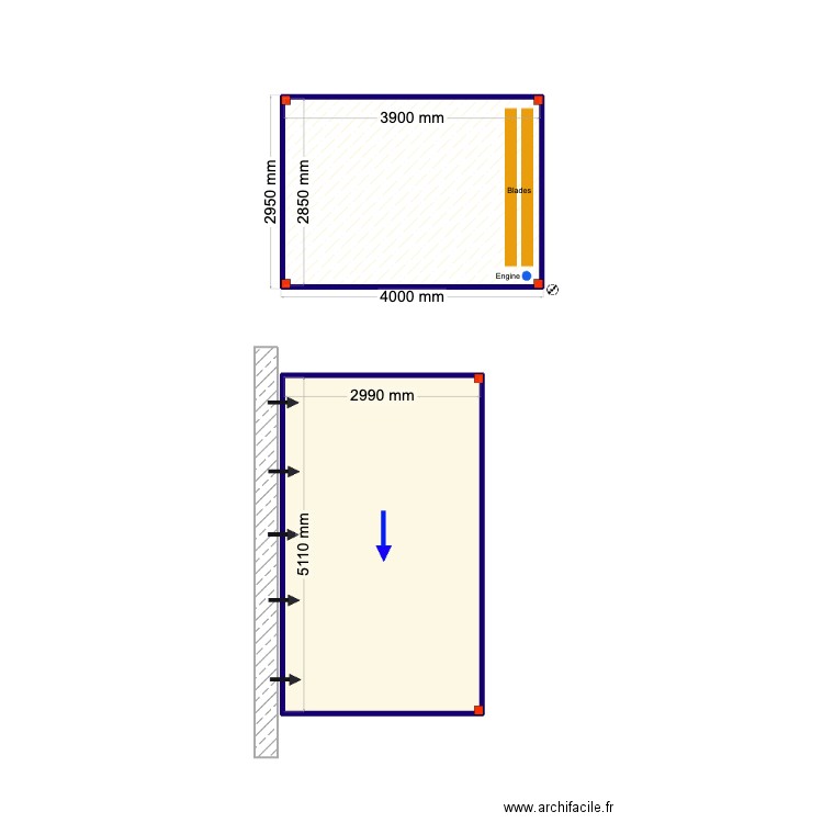 armstrong. Plan de 2 pièces et 26 m2