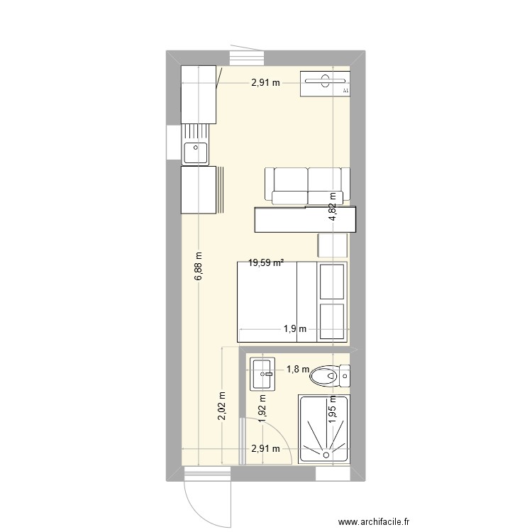 PAS TOP. Plan de 1 pièce et 20 m2