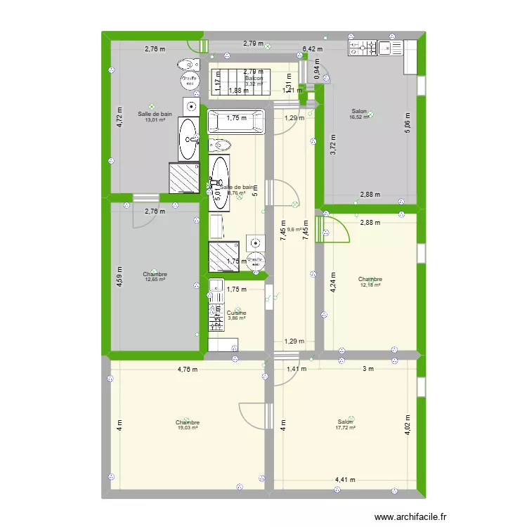 Logements 2&egrave;me niveau VENDOME2. Plan de 10  et 117 m²