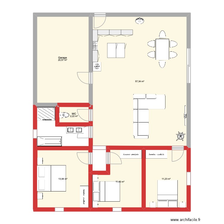 maison2. Plan de 6 pièces et 117 m2