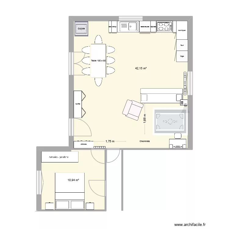 salon. Plan de 2  et 53 m²