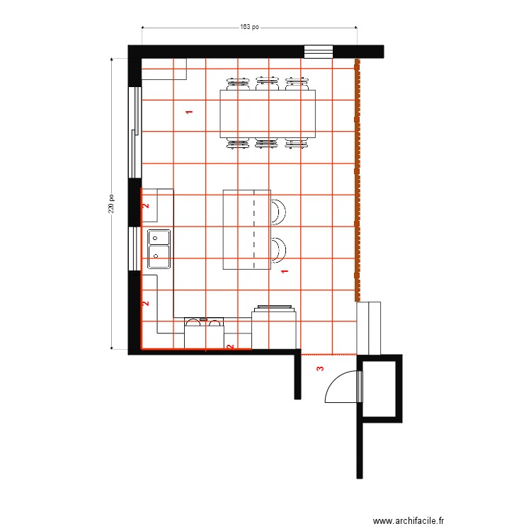 Jackie Plan de pose. Plan de 1 pièce et 1 m2