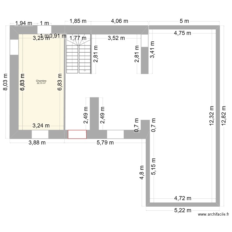 kisa. Plan de 1 pièce et 22 m2