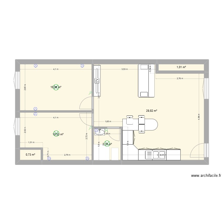 apt 1er droite amenager version 1. Plan de 6 pièces et 55 m2