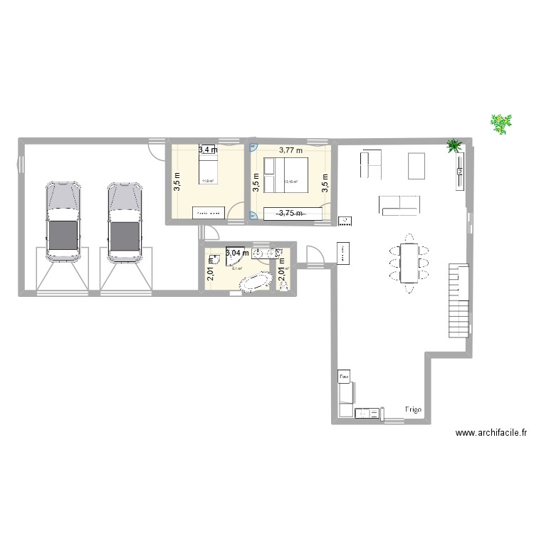 ponduch. Plan de 4 pièces et 33 m2