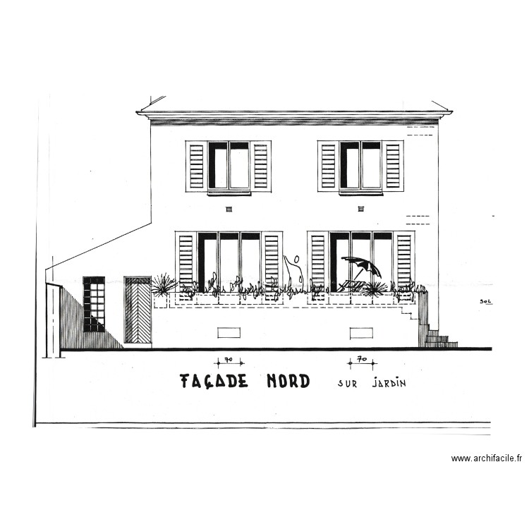 Projet RDF_Façade centrale Nord_001. Plan de 0 pièce et 0 m2