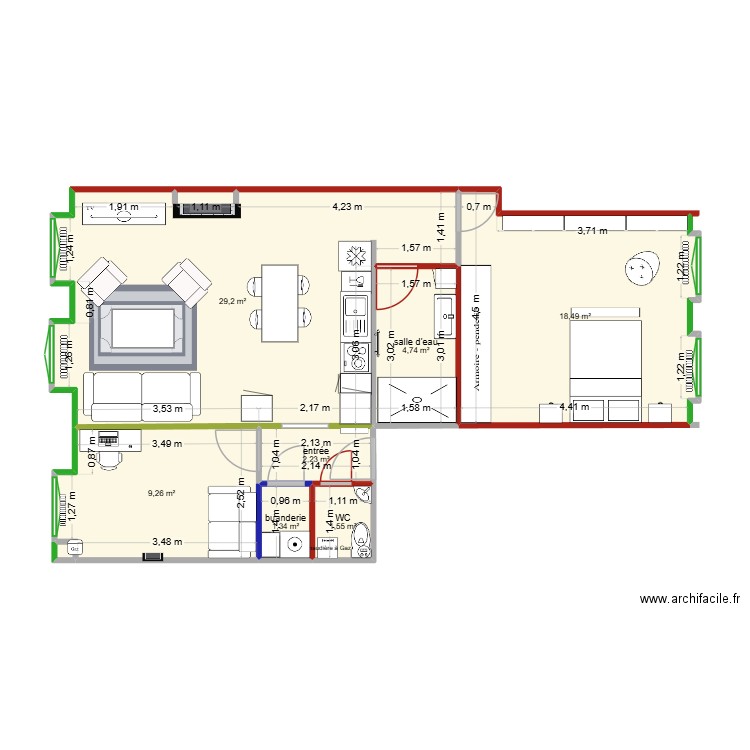 appartement rénové pour peinture. Plan de 8 pièces et 67 m2