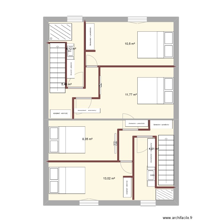 etage appart reno. Plan de 7 pièces et 58 m2