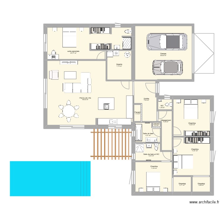 haget. Plan de 16 pièces et 180 m2