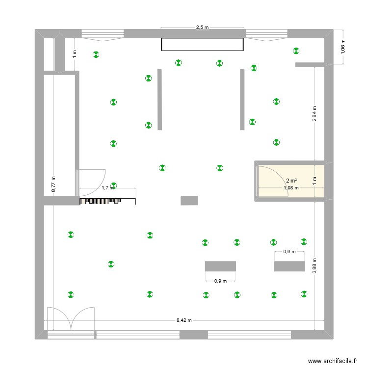 Nouveau Salon - implantation lumieres. Plan de 1 pièce et 2 m2