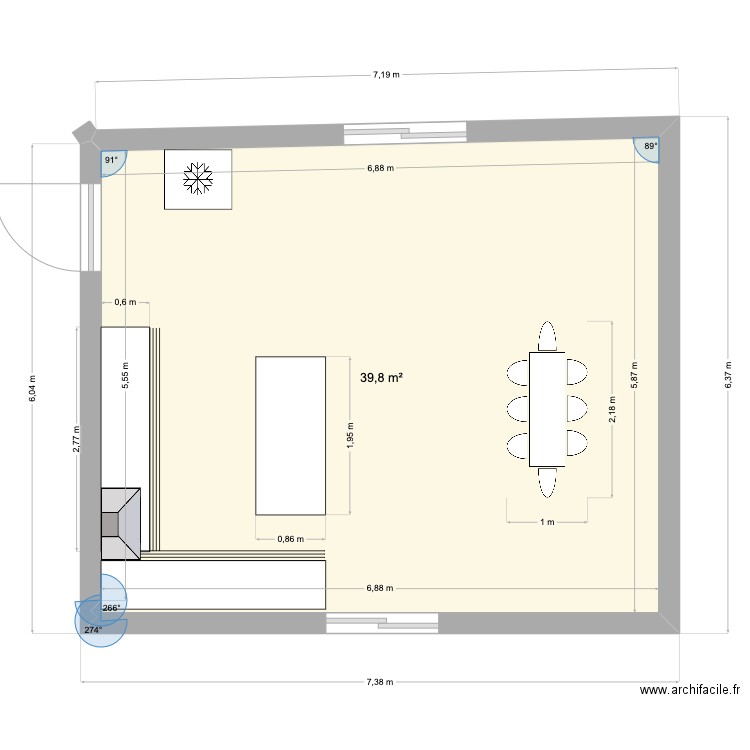 cuisine. Plan de 1 pièce et 40 m2