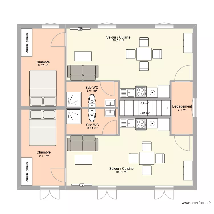 PROJET 2xT2 + Mezzanines. Plan de 9 et 71 m² PROJET 2xT2 + Mezzanines. Plan de 9 et 71 m²