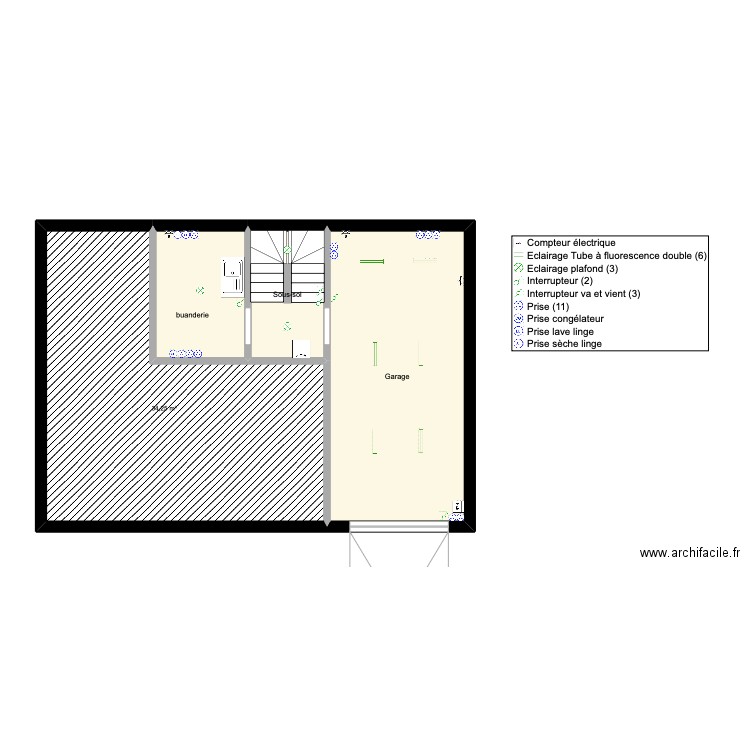 Sous sol électricité Final. Plan de 4 pièces et 70 m2