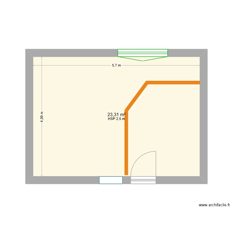 murs nouvelle salle de bain. Plan de 1 pièce et 23 m2