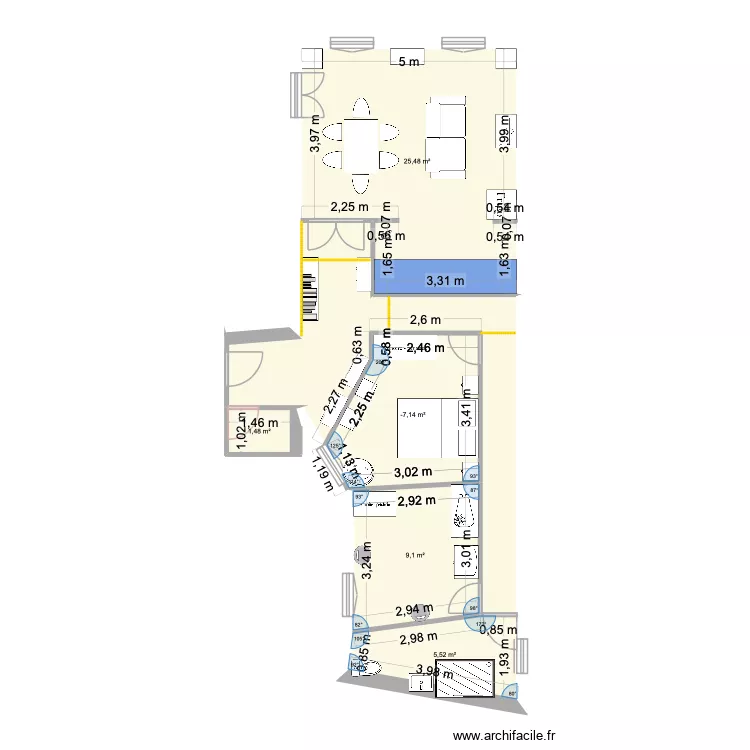 Cassini. Plan de 5  et 52 m²