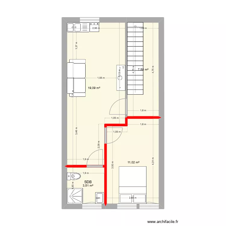 R+1 actuel. Plan de R+1 actuel. Plan de