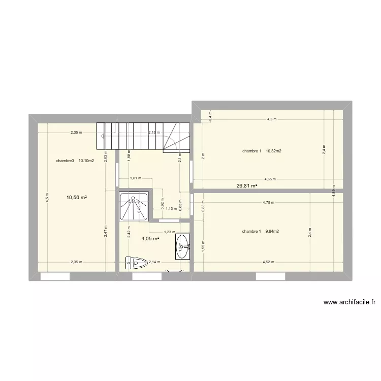la hutte etage. Plan de 3 pièces et 41 m²