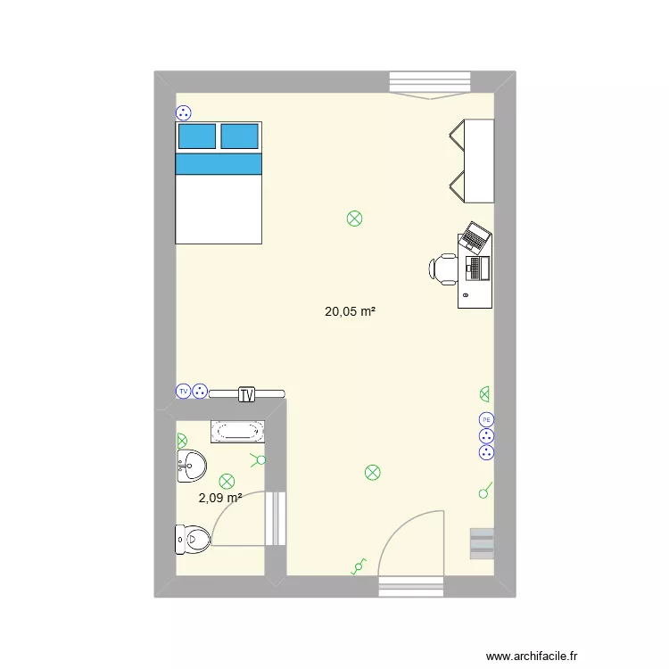 Ma cuisine. Plan de 2  et 22 m²