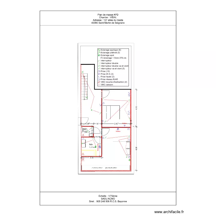 Plan &eacute;lectrique Vidal R + 1 &agrave; jour. Plan de 