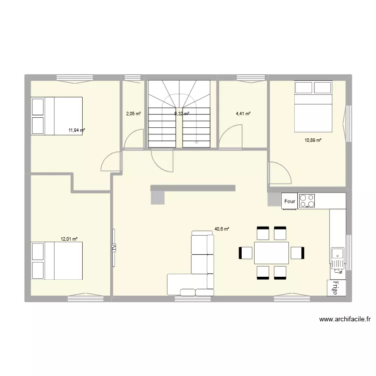 r+1. Plan de 7  et 88 m²
