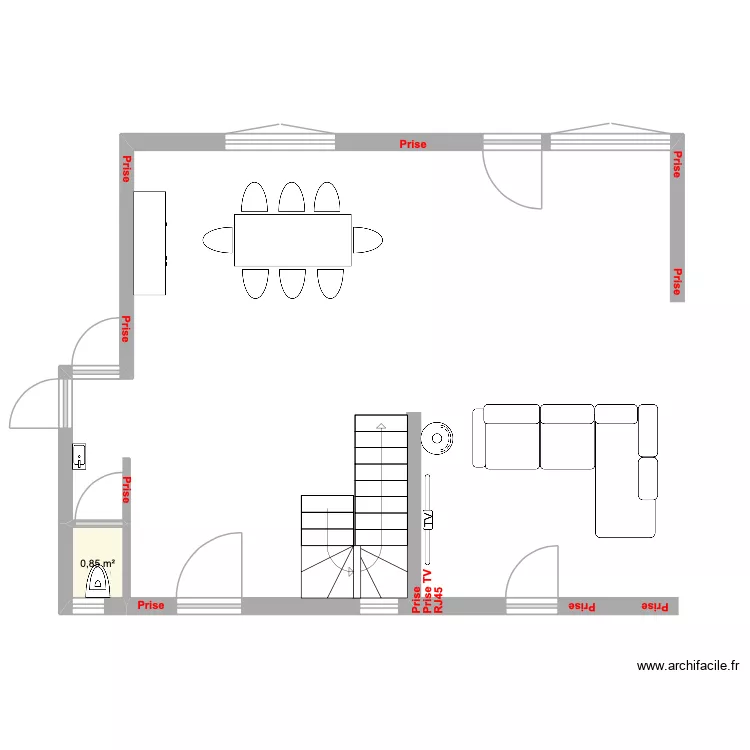 Entré-séjour-salon. Plan de 1 pièce et 1 m² Entré-séjour-salon. Plan de 1 pièce et 1 m²