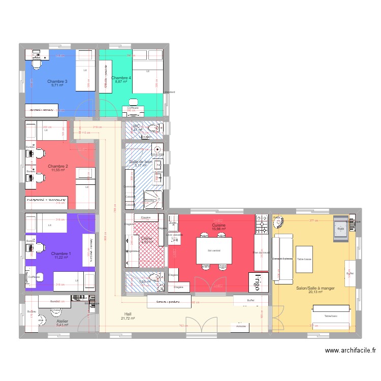Maison Chekfa. Plan de 12 pièces et 117 m2