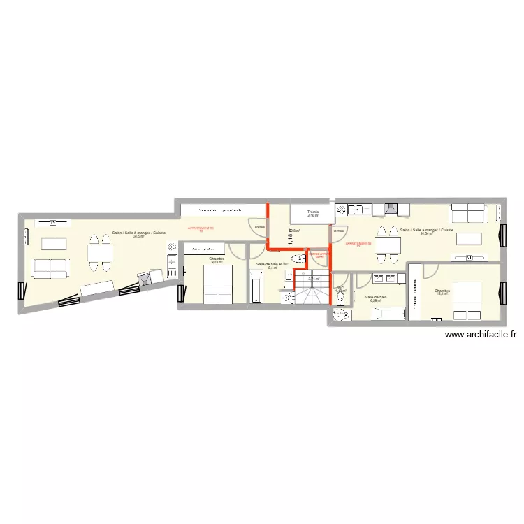 appart 2. Plan de 10 pièces et 105 m²
