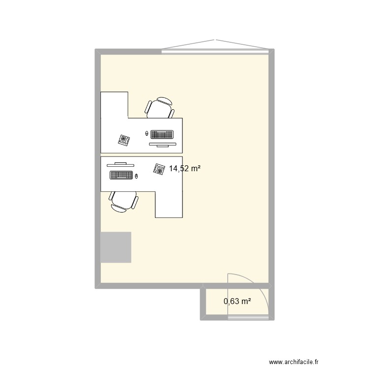 Bureau Anne 769. Plan de 2 pièces et 15 m2