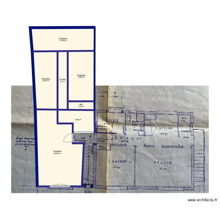 Extension 1. Plan de 7 pièces et 64 m2