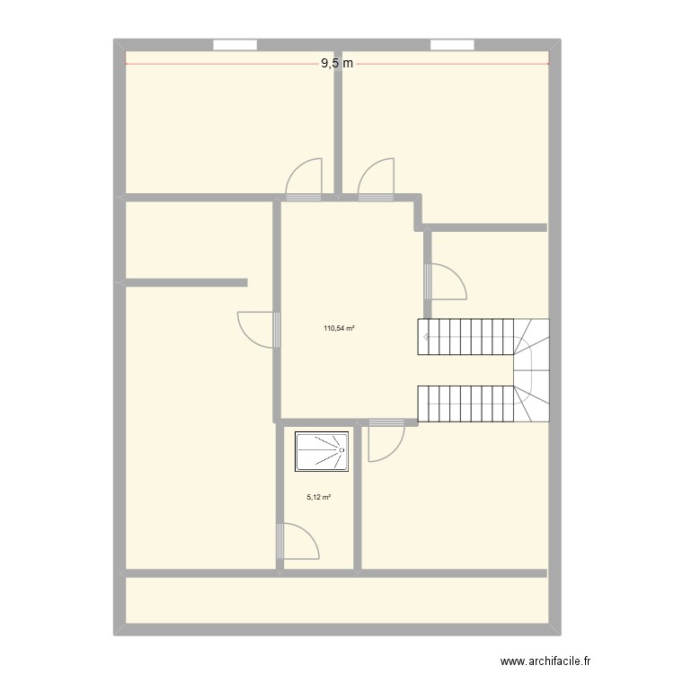 sous sol. Plan de 2 pièces et 116 m2