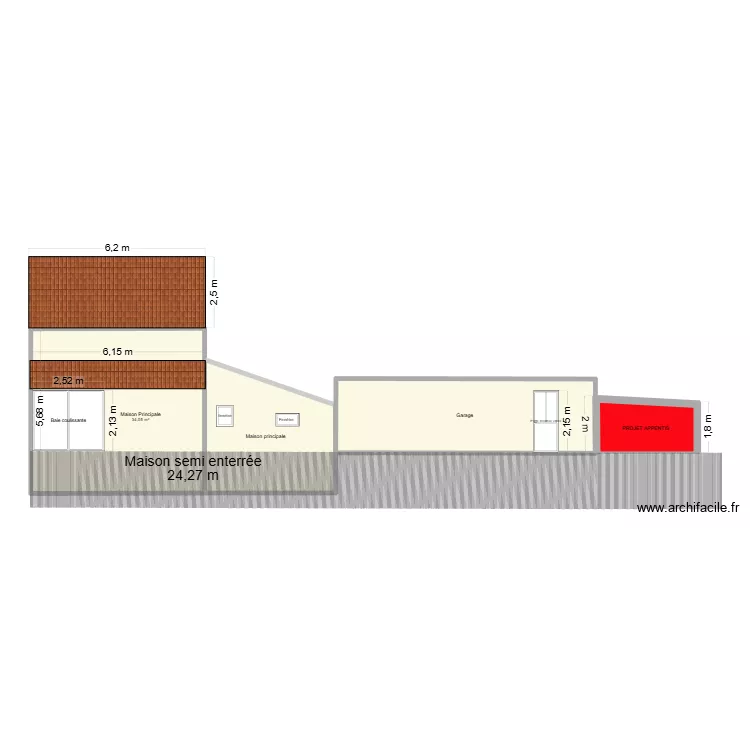 plan en coupe 2 APPENTIS. Plan de 4 pièces et 79 m²