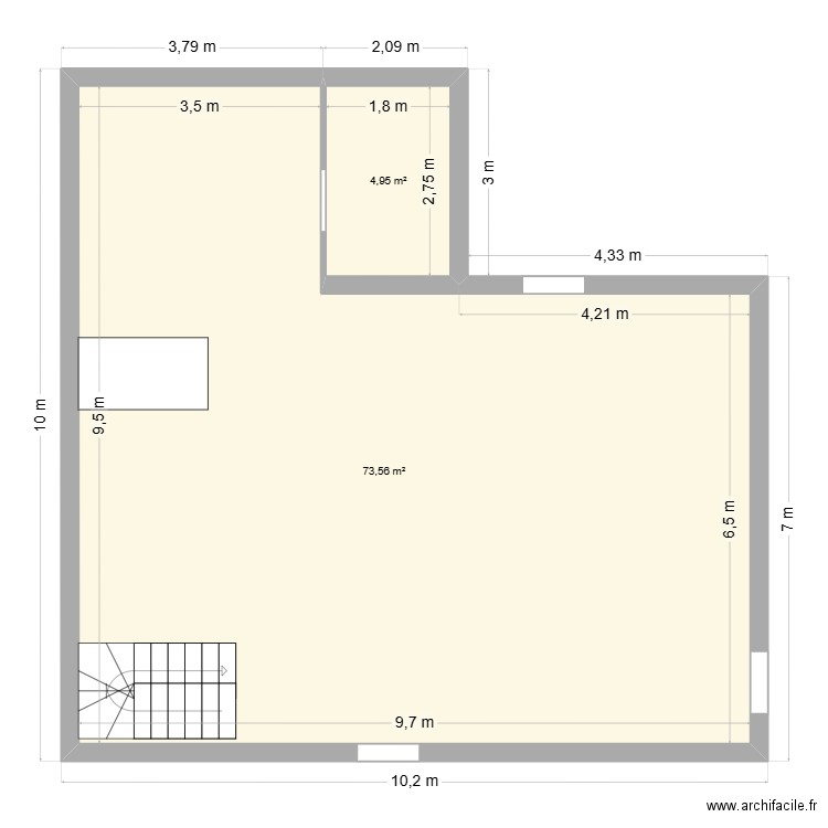 hinton. Plan de 2 pièces et 79 m2