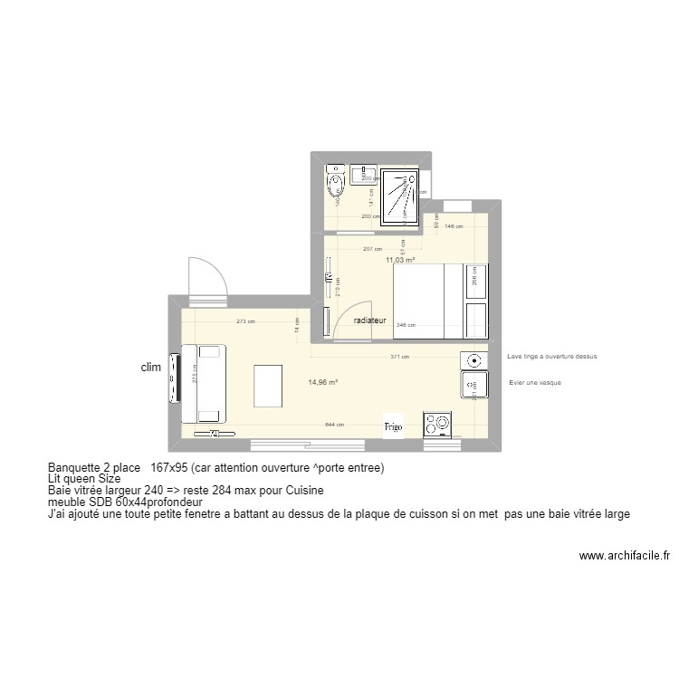 Studio 012024 . Plan de 2 pièces et 26 m2