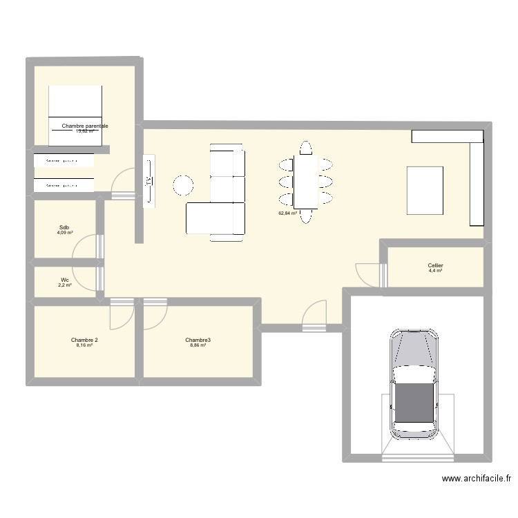 Saint Paul. Plan de 7 pièces et 104 m2