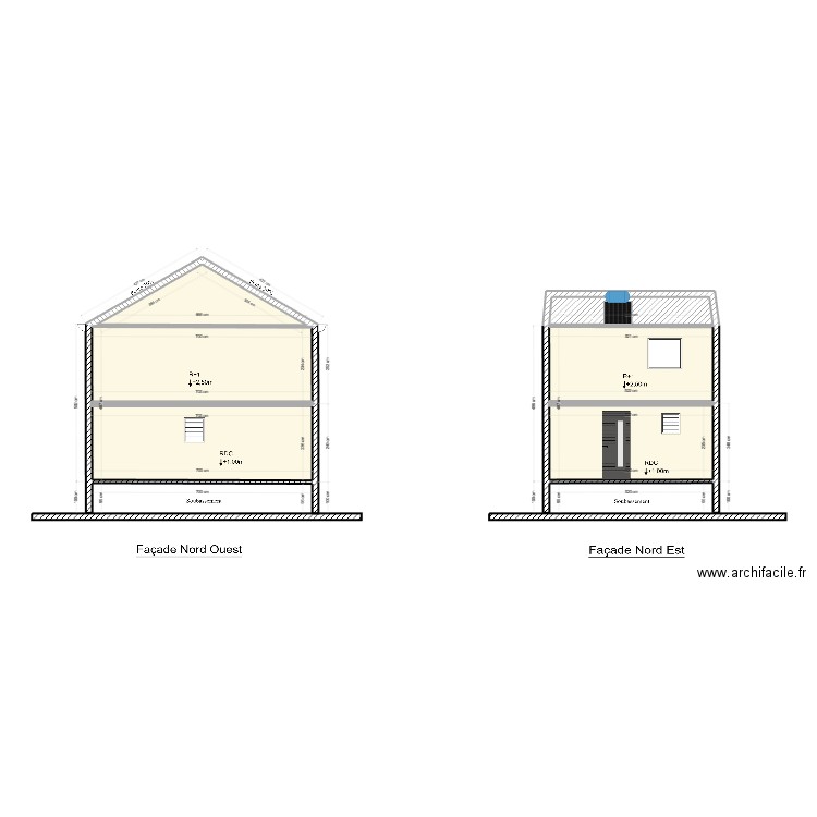 Façade Nord Ouest. Plan de 4 pièces et 68 m2