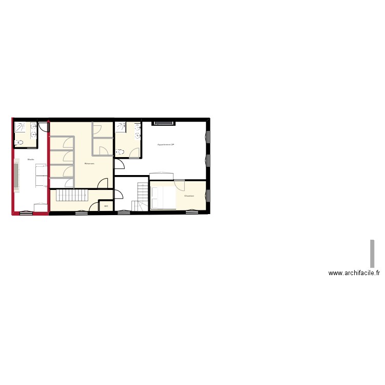 Plateau 1er étage rénové archifacile. Plan de 8 pièces et 52 m2
