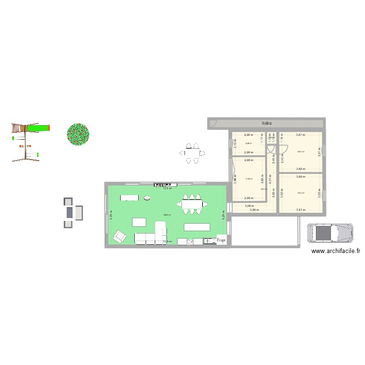 Maison Cenon + Nuit. Plan de 8 pièces et 118 m2
