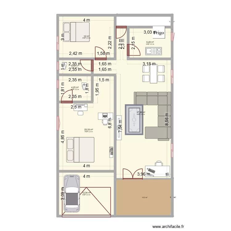 PLAN DE MAISON 2 CAMBRES SALON. Plan de 7 Pièces et 97 m²