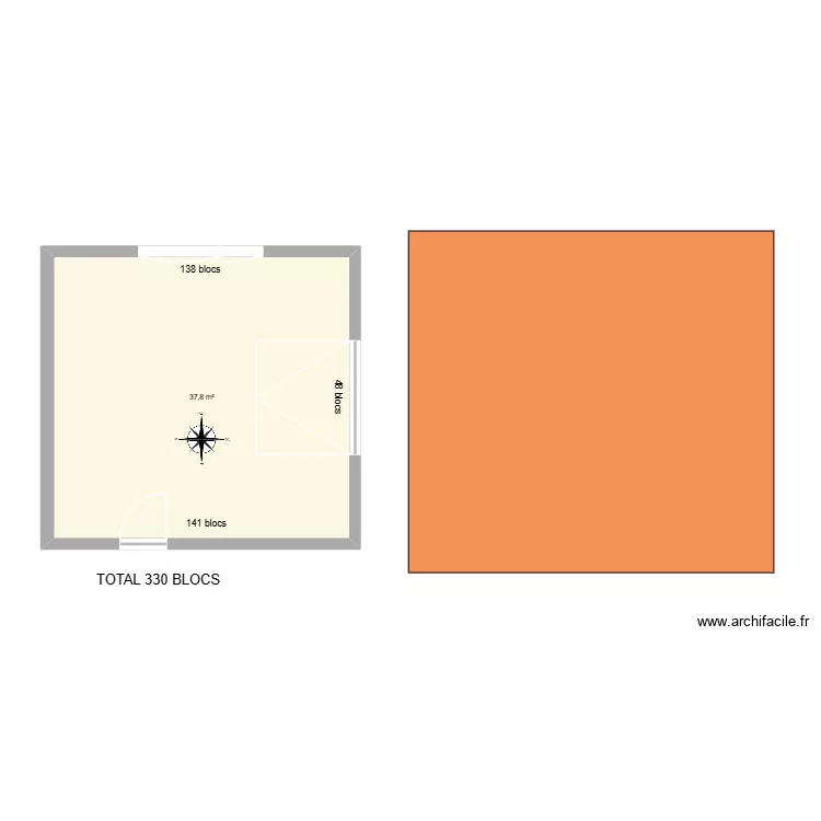 atelier seul. Plan de 1  et 38 m²