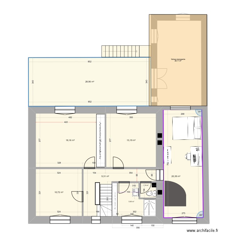 Projet_RDF_Etage_006. Plan de 8 pièces et 108 m2