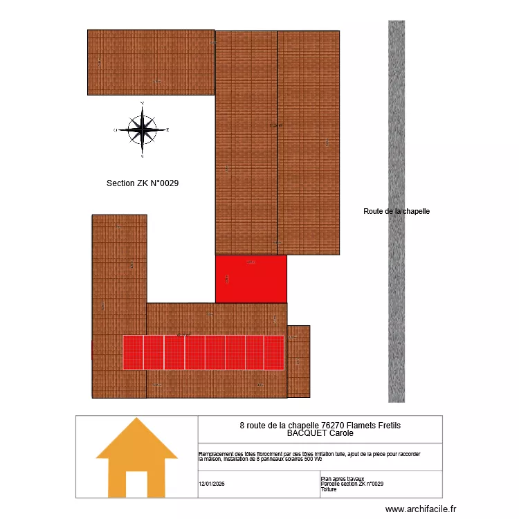 8 route de la chapelle mofication toiture. Plan de 3  et 125 m²