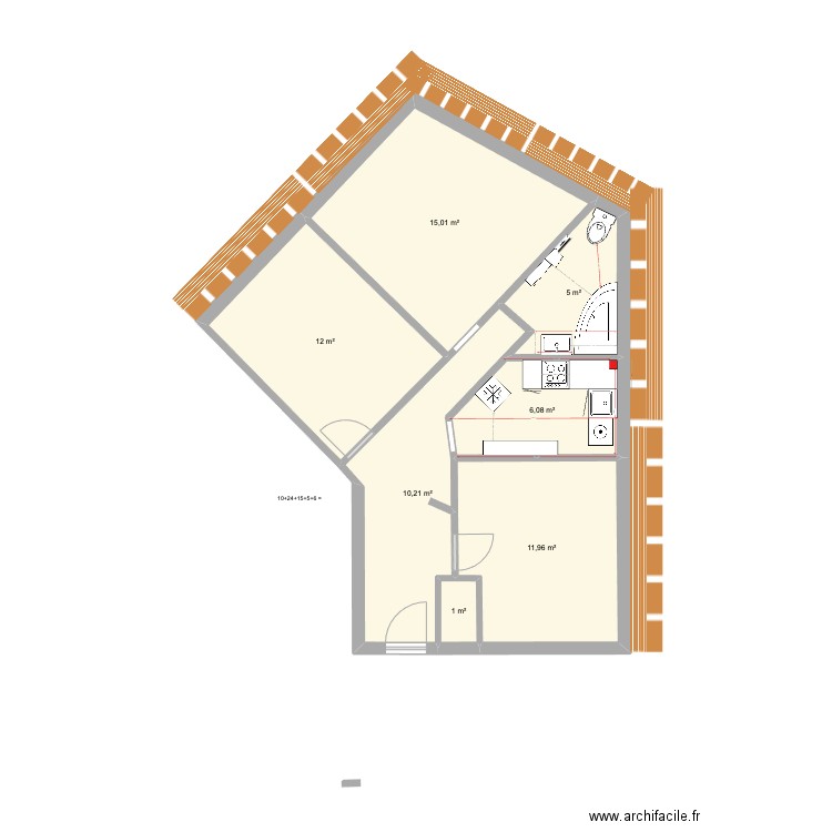 130825 Plan Appart Prague. Plan de 7 pièces et 61 m2