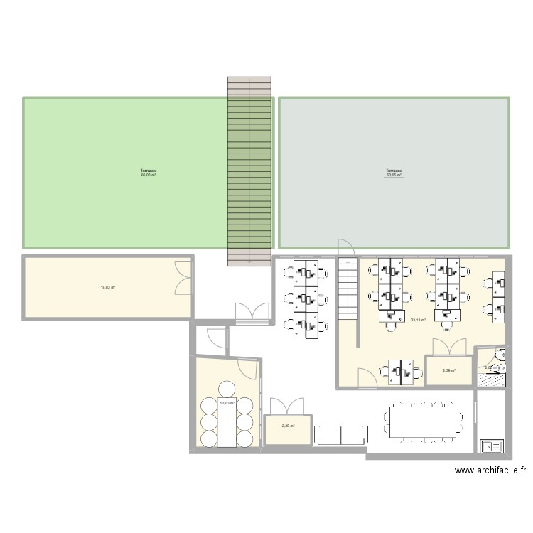 Bureau. Plan de 8 pièces et 197 m2