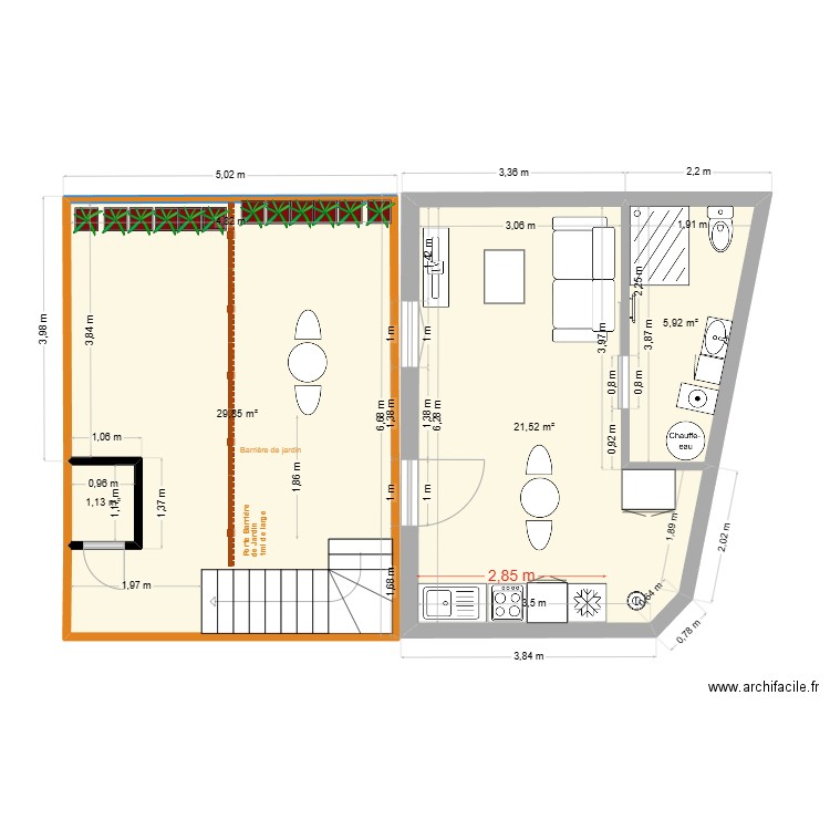 Thuillat 26 Studio RDC Projet V1. Plan de 4 pièces et 58 m2