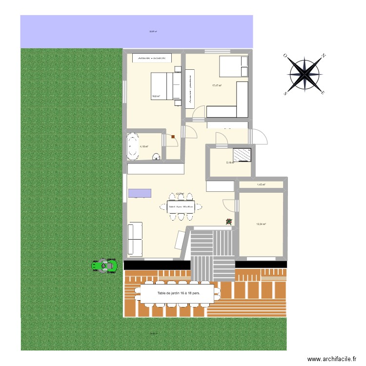 Monbreloz. Plan de 2 pièces et 14 m2