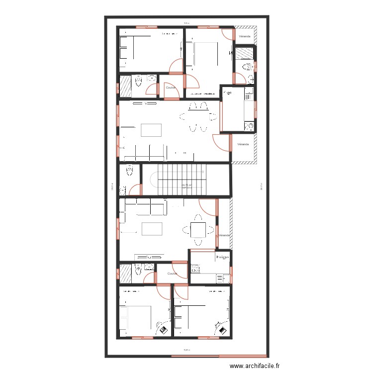 ganvala r+1 rdc amé. Plan de 19 pièces et 313 m2