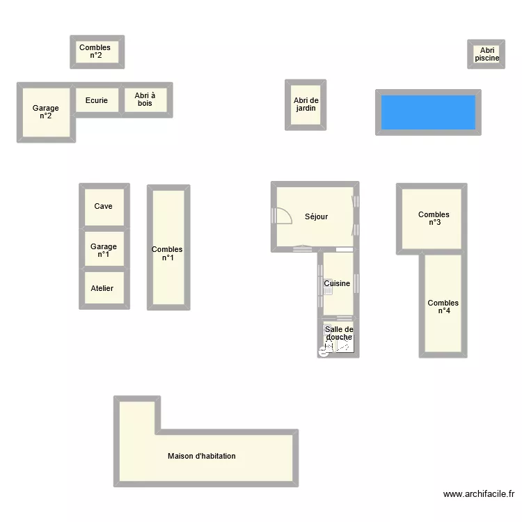 fouilaous dependance. Plan de 17  et 110 m²