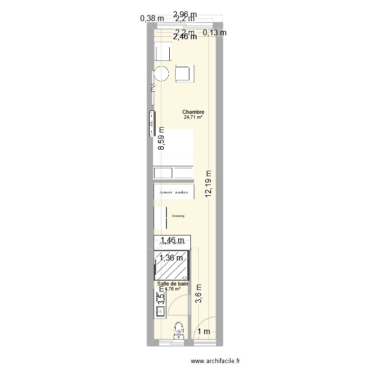 Conteneur 2. Plan de 2 pièces et 29 m2