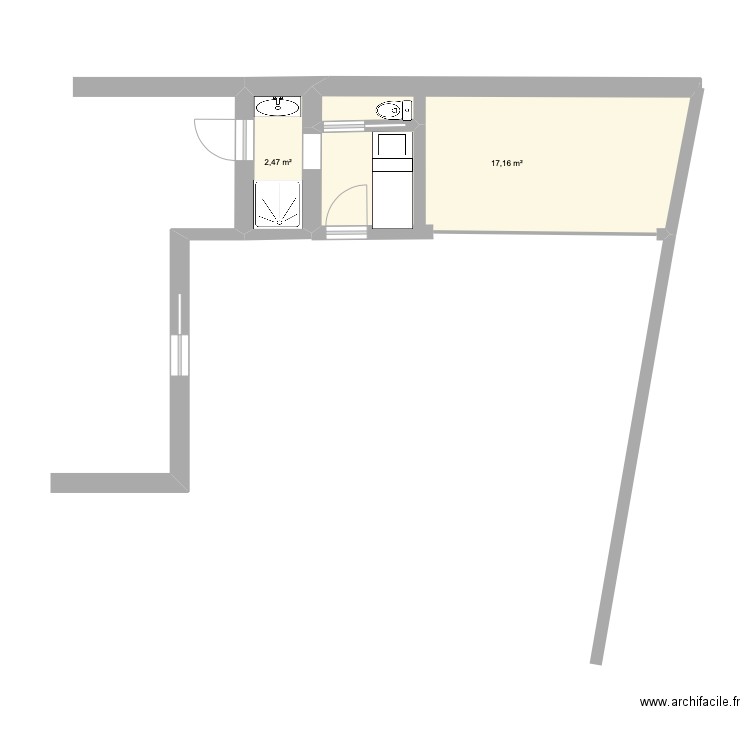 Extension V2 LA TRANCHE. Plan de 2 pièces et 20 m2