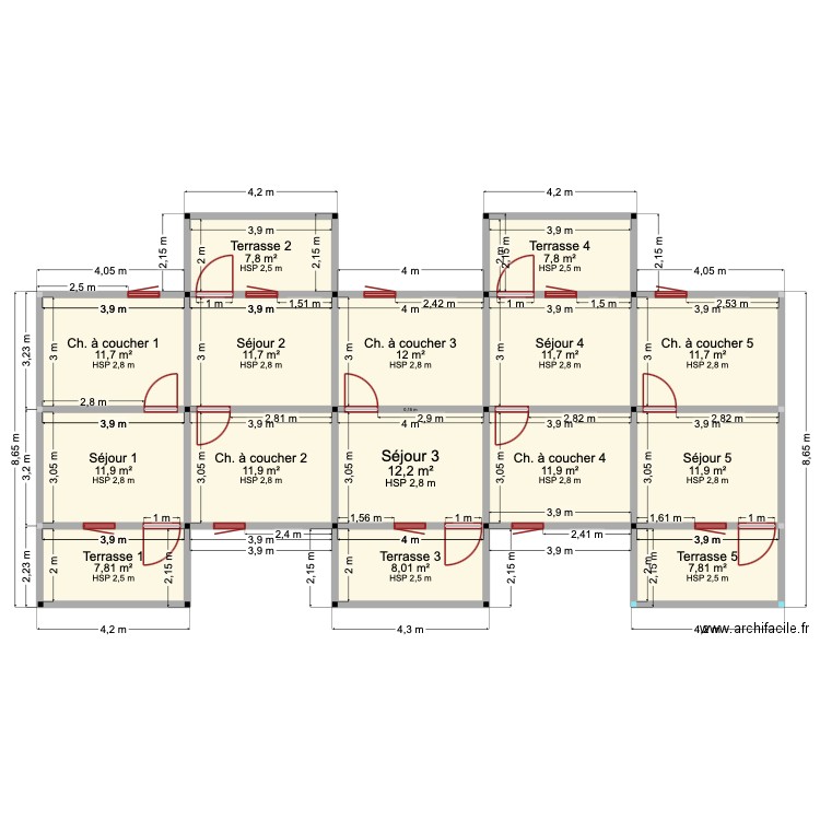 PROJET_KPALONGO_5T2_OPTION_A_SOL-2. Plan de 15 pièces et 158 m2